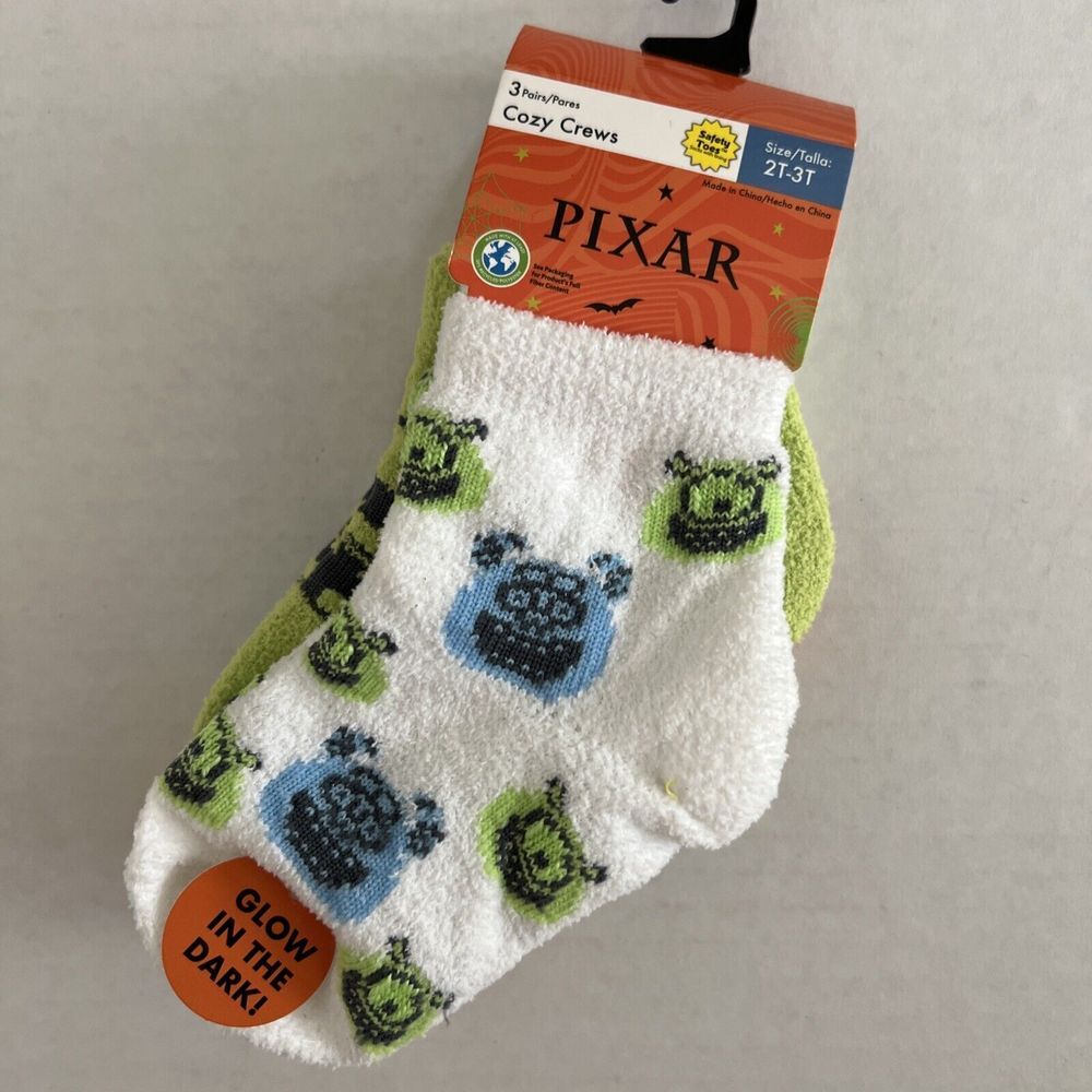 Disney Pixar Monster's Inc Toddlers‎ 3- Pack Cozy Crews Quarter Socks, 2T-3T NEW
